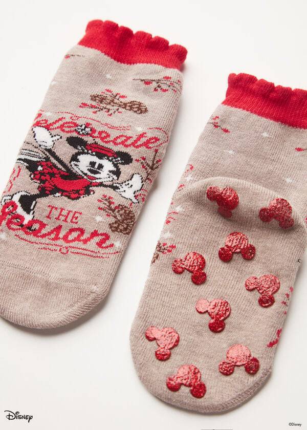 calzedonia kinder-socken mit rutschfestem disney minnie mouse weihnachtsmotiv braun