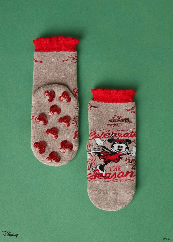 braune calzedonia rutschfeste disney minnie mouse weihnachtssocken für kinder