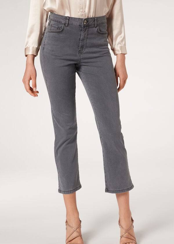 graue calzedonia eco light flared cropped denim damenjeans