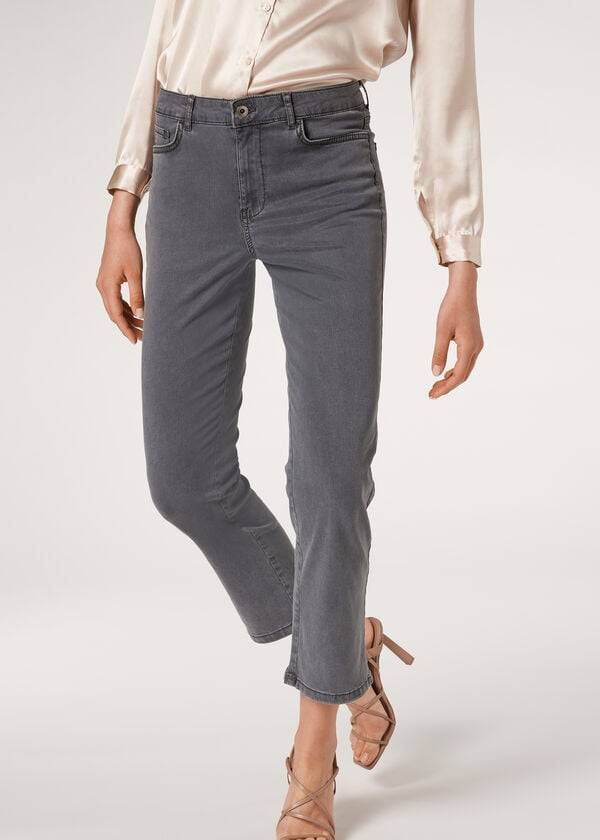 graue calzedonia eco light flared cropped denim damenjeans