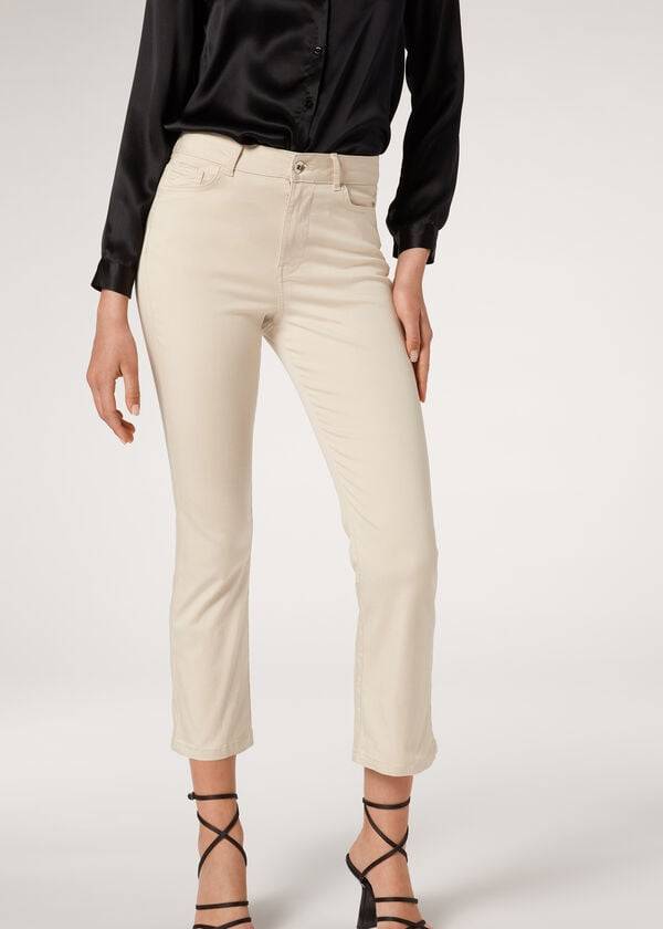 calzedonia eco light flared cropped denim damenjeans braunbeige