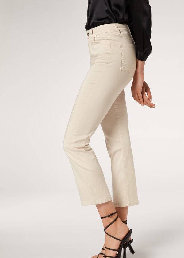 calzedonia eco light flared cropped denim damenjeans braunbeige