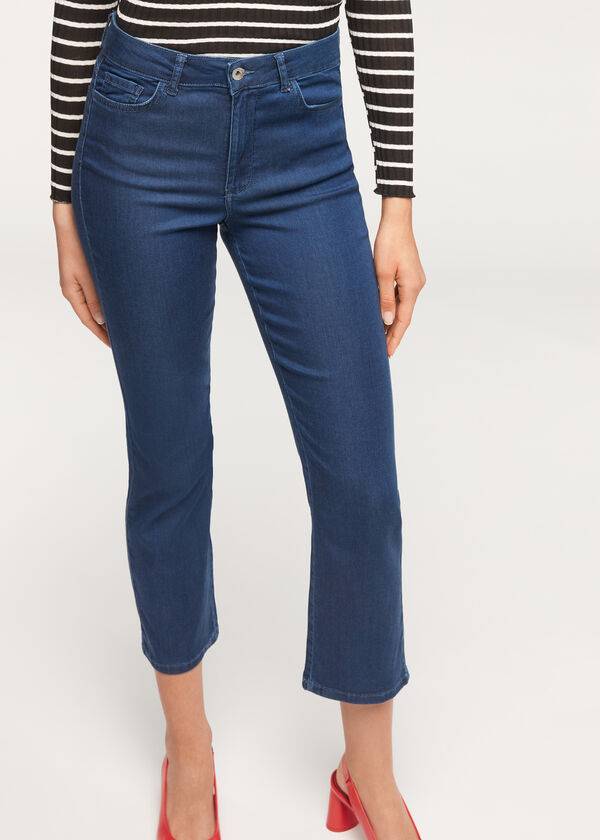 navy calzedonia eco light flared cropped denim damenjeans
