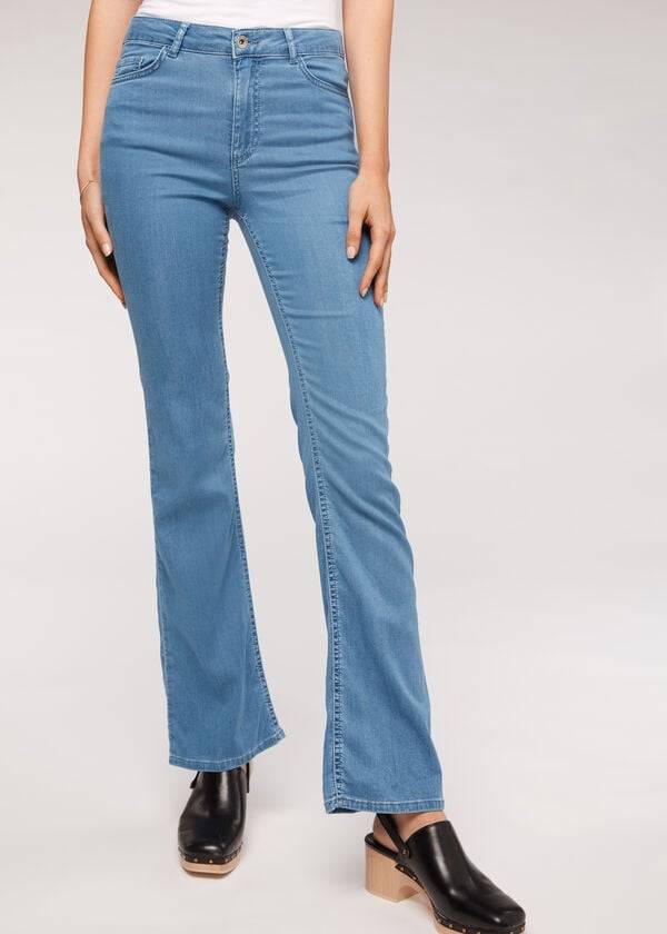 blaue calzedonia eco light flared denim damenjeans