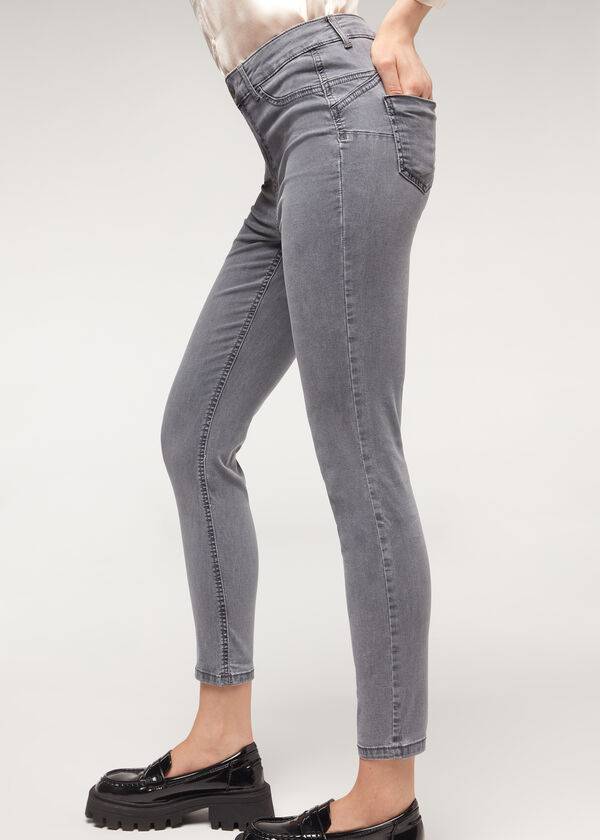 silberne damen-jeans calzedonia eco light push-up-denim