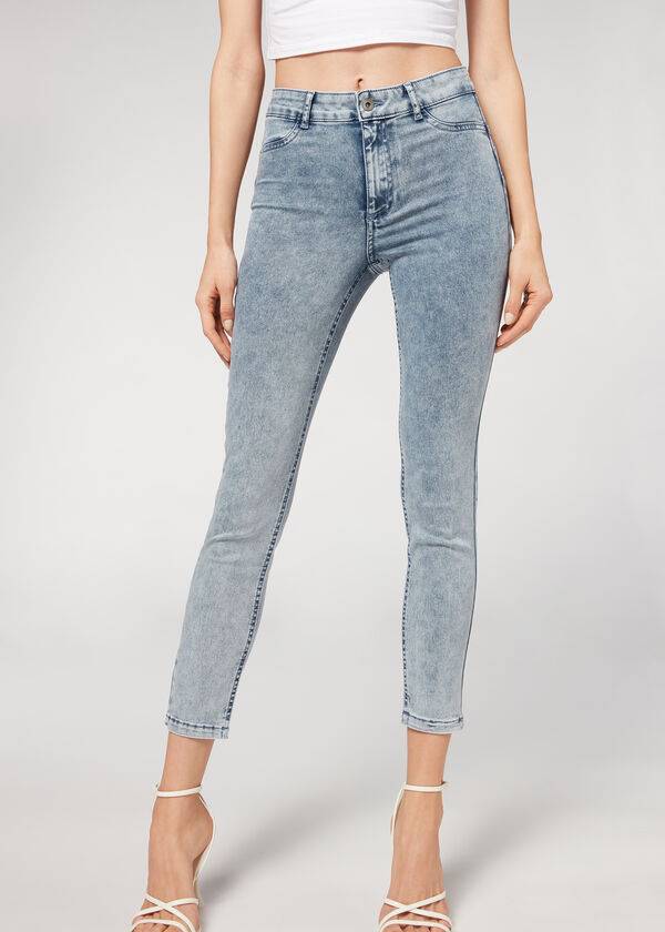 calzedonia damen-jeans verwaschen schmal geschnitten push-up blau
