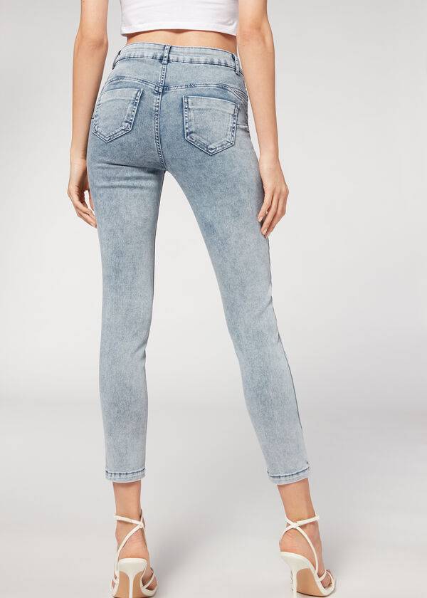 calzedonia damen-jeans verwaschen schmal geschnitten push-up blau