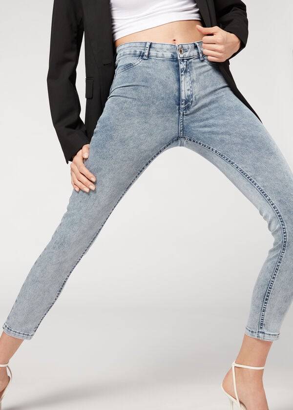 calzedonia damen-jeans verwaschen schmal geschnitten push-up blau