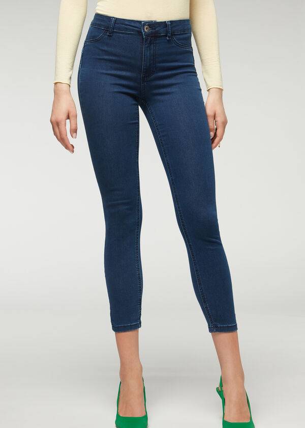 marineblaue damen-jeans calzedonia mit push-up-effekt und weichem griff