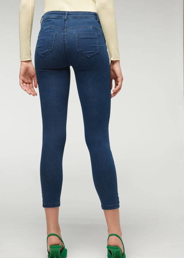 marineblaue damen-jeans calzedonia mit push-up-effekt und weichem griff