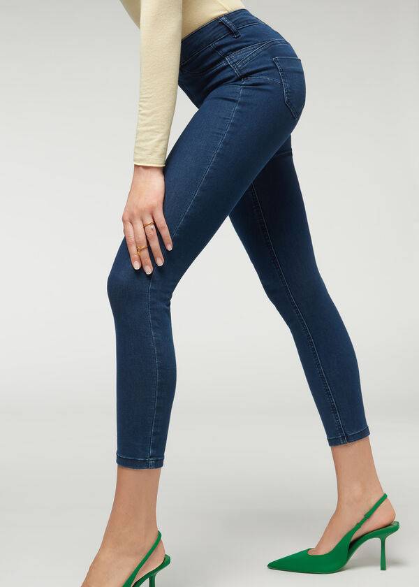 marineblaue damen-jeans calzedonia mit push-up-effekt und weichem griff