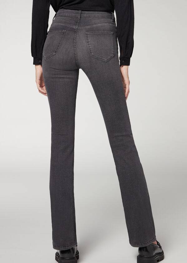 damen calzedonia super flex denim high waist bootcut jeans grau