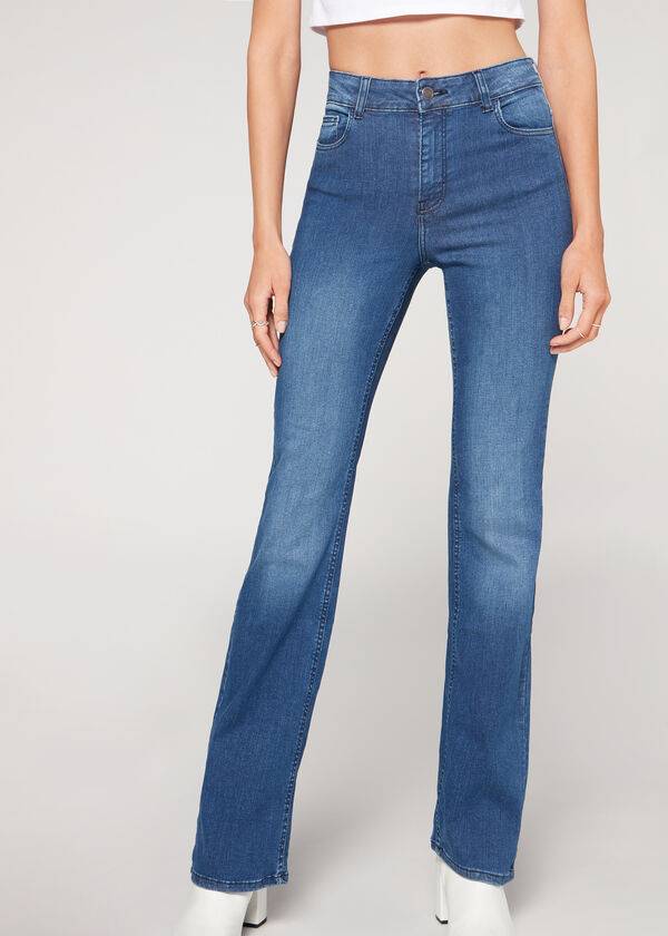 blaue calzedonia super flex denim high waist bootcut damenjeans