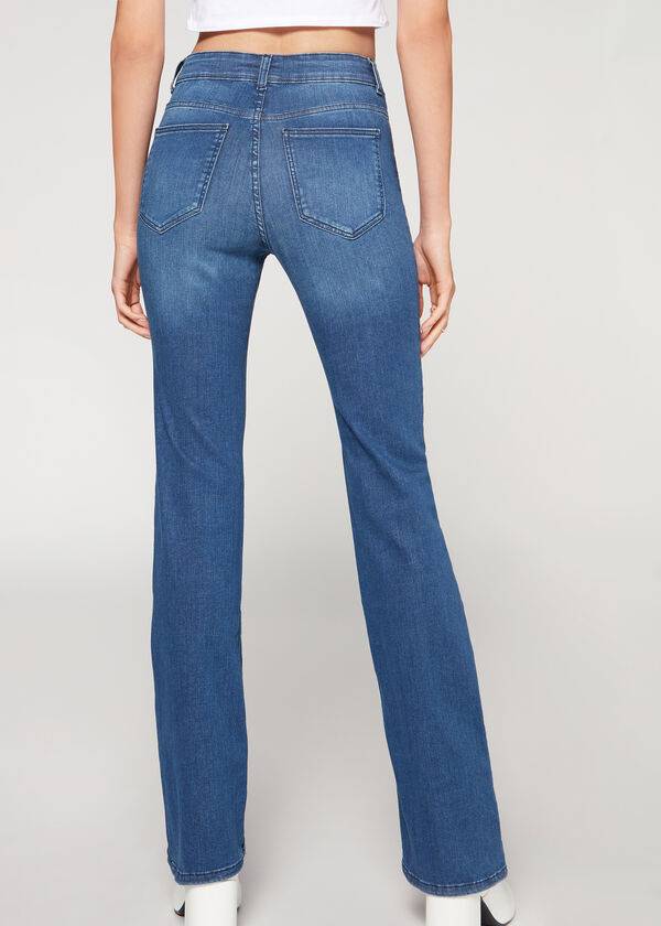 blaue calzedonia super flex denim high waist bootcut damenjeans
