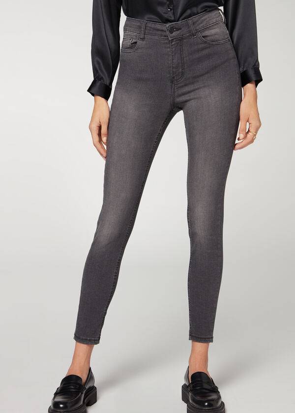 calzedonia super flex denim high waist superskinny damenjeans grau