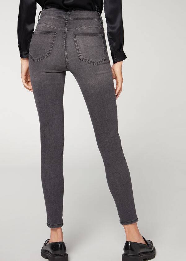 calzedonia super flex denim high waist superskinny damenjeans grau