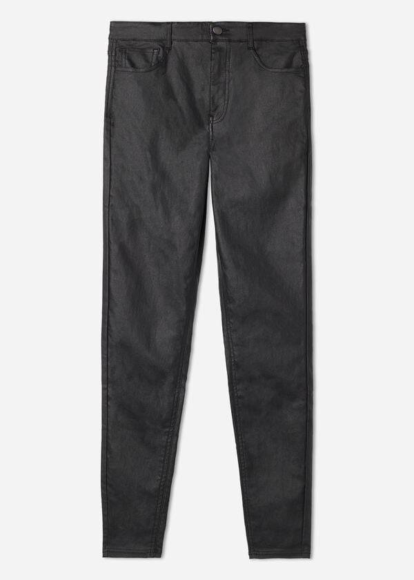 schwarze calzedonia leggings aus kunstleder für damen eng anliegend