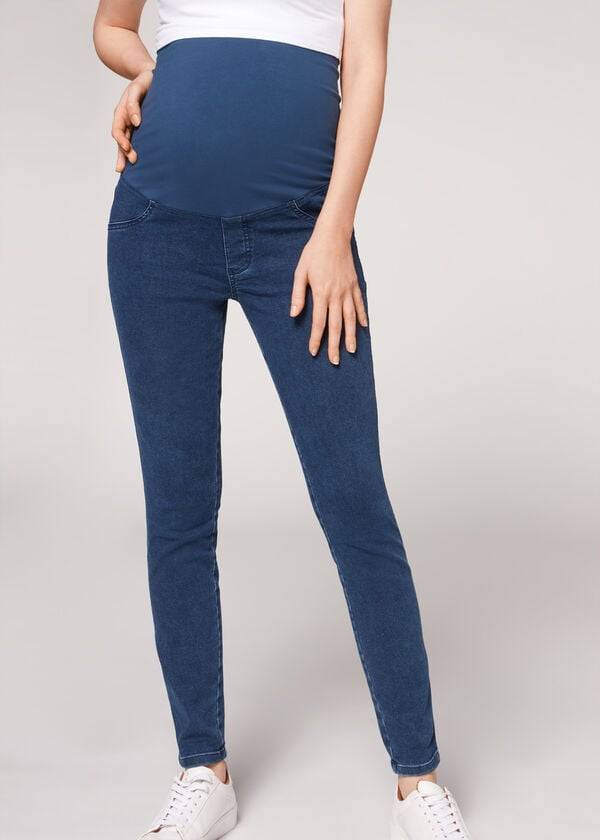 calzedonia umstandsleggings aus jeansstoff sport-leggings für damen blau