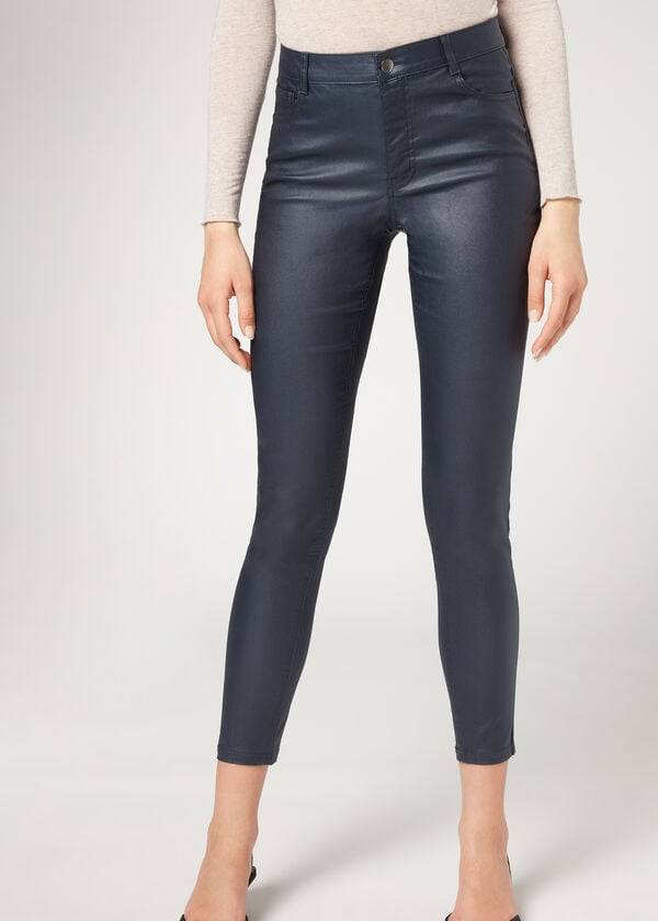 calzedonia skinny-hose aus kunstleder für damen marineblau