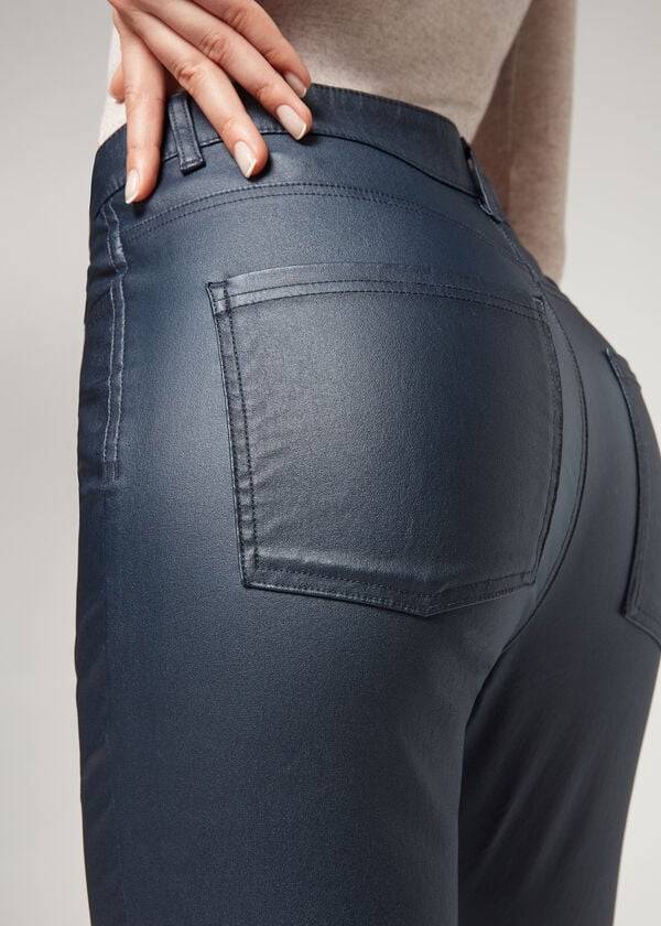 calzedonia skinny-hose aus kunstleder für damen marineblau