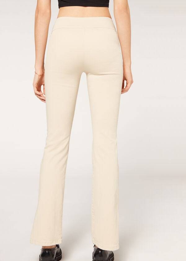 braunebeige calzedonia high-waist schlaghose aus denim mit schlitzen für damen