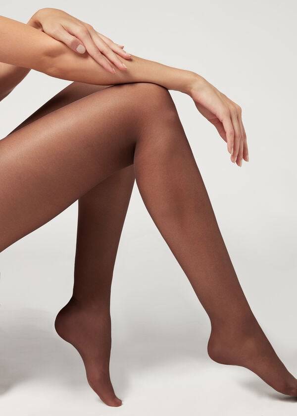 damen-leggings calzedonia 30 denier transparent formend mit kontrollbund eng anliegend kaffeebraun