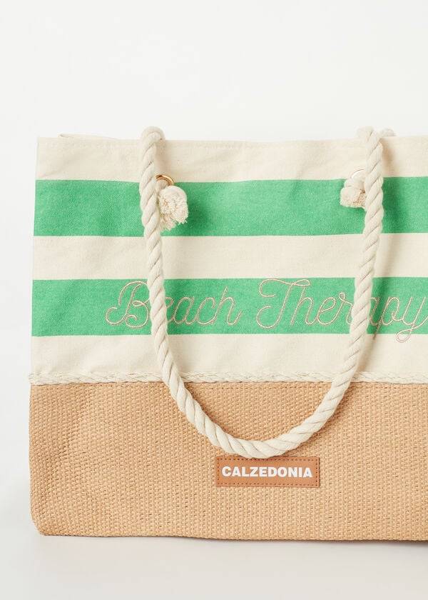 grüne damen-strandtasche calzedonia mit streifenmuster – accessoires
