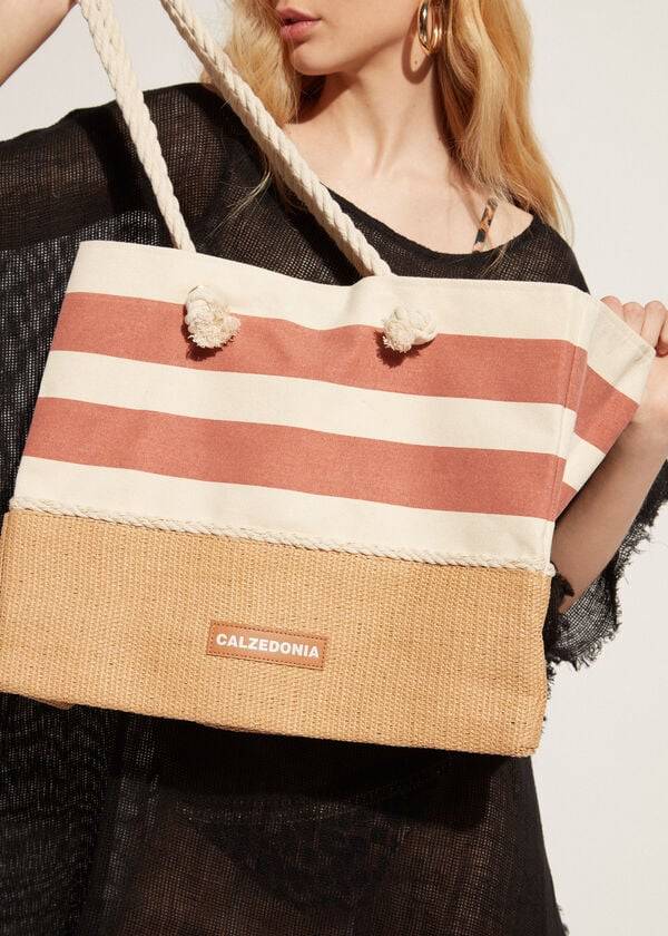 braune gestreifte strandtasche von calzedonia – damenaccessoires