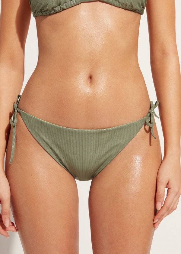 grüne calzedonia string-bikinihose mit beschichtetem effekt von antigua für damen