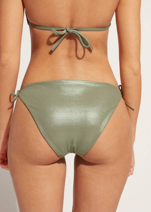 grüne calzedonia string-bikinihose mit beschichtetem effekt von antigua für damen