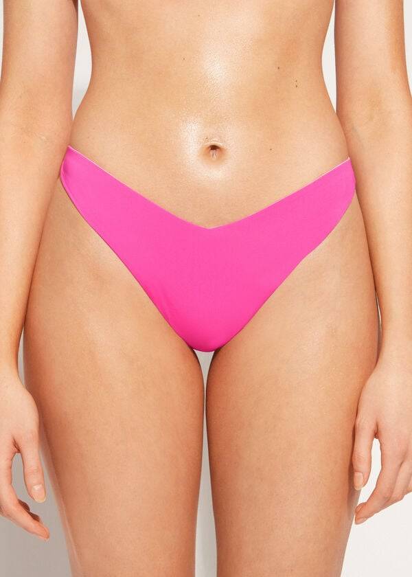 pinkfarbene calzedonia bikinihose für damen hochgeschnitten aus brasilianischem und indonesischem Öko-material