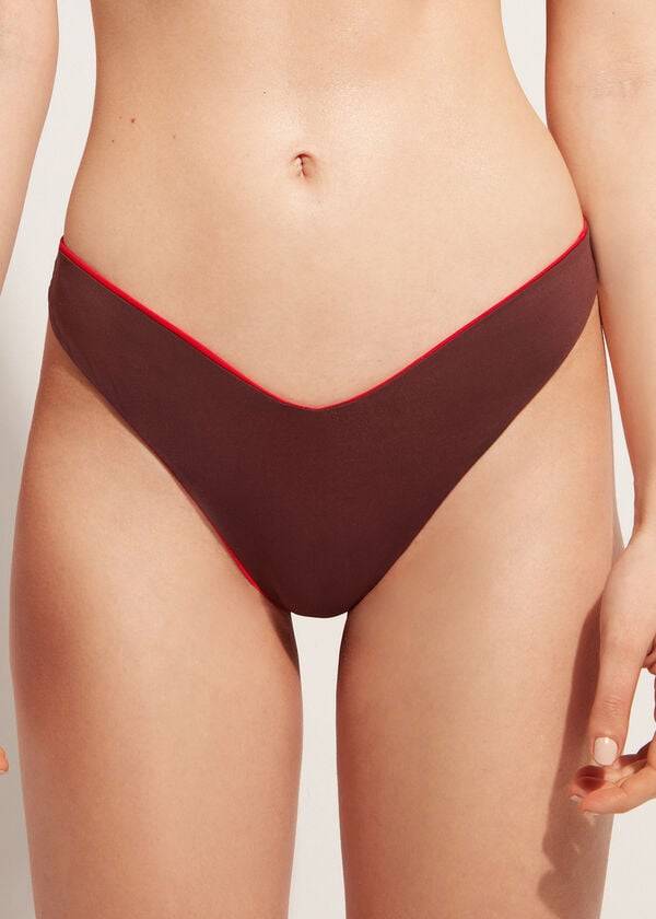 rote damen-bikinihose calzedonia mit hohem beinausschnitt aus brasilianischem und indonesischem Öko-material