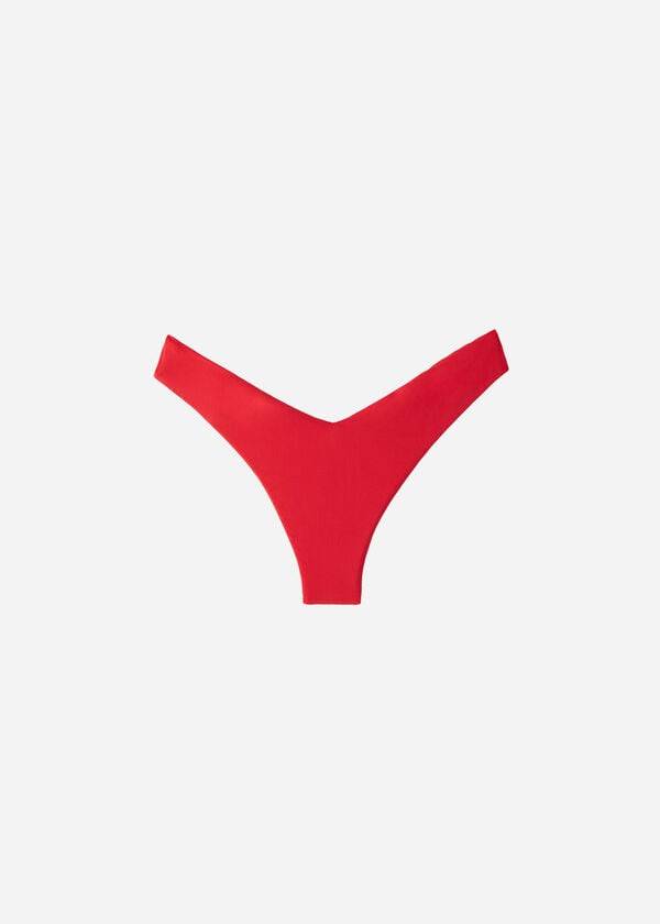 rote damen-bikinihose calzedonia mit hohem beinausschnitt aus brasilianischem und indonesischem Öko-material