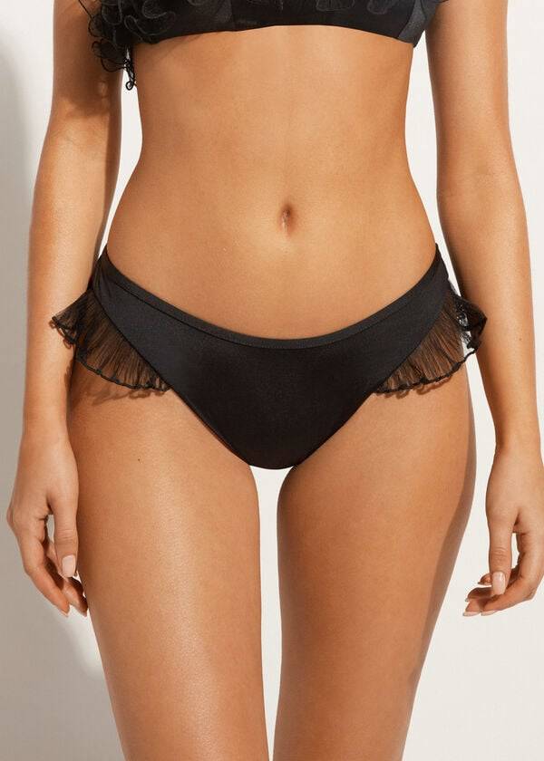schwarze calzedonia bikinihose mit hohem beinausschnitt brasilianischer singapur-stil damen