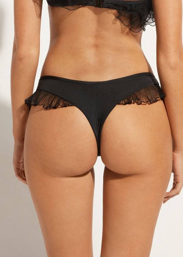 schwarze calzedonia bikinihose mit hohem beinausschnitt brasilianischer singapur-stil damen
