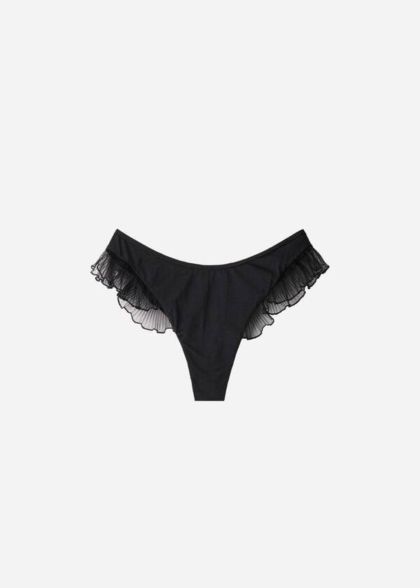 schwarze calzedonia bikinihose mit hohem beinausschnitt brasilianischer singapur-stil damen