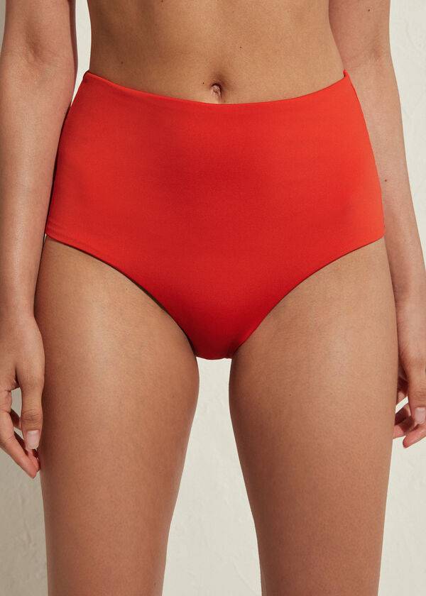 rote damen-bikinihose calzedonia mit hohem formender taille aus indonesischem Öko-material