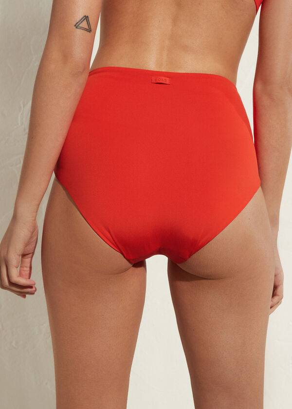 rote damen-bikinihose calzedonia mit hohem formender taille aus indonesischem Öko-material