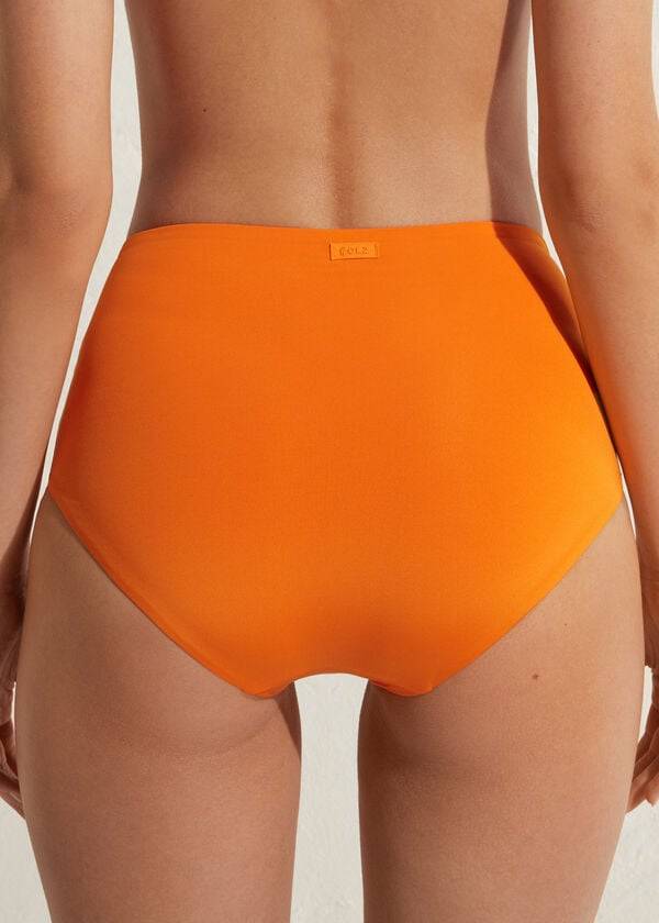 orangefarbene calzedonia bikinihose mit hohem formender bund aus indonesischem Öko-material für damen