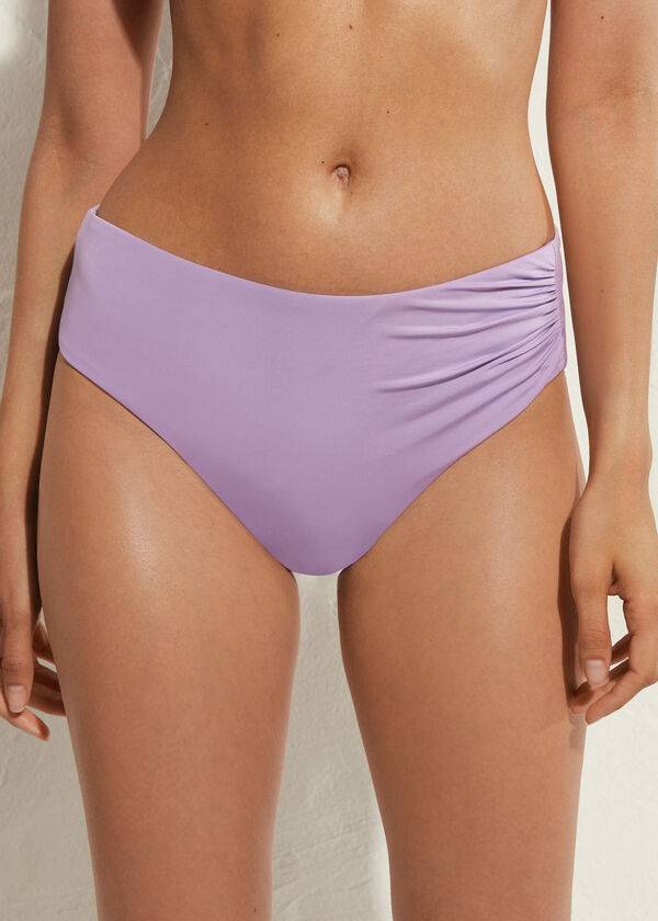 lila damen-bikinihose calzedonia mit hohem bund aus indonesischem Öko-material