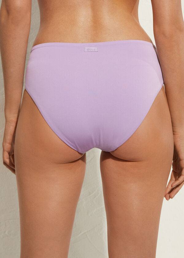lila damen-bikinihose calzedonia mit hohem bund aus indonesischem Öko-material