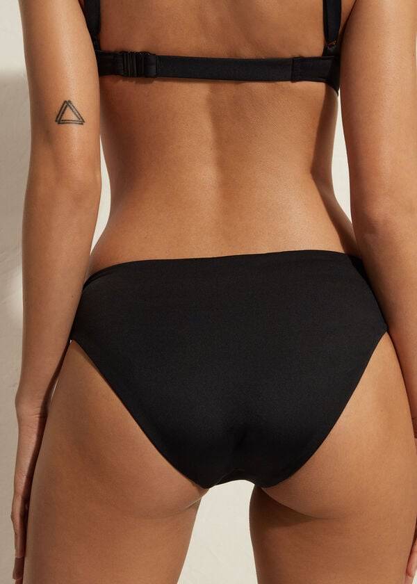 schwarze damen-bikinihose von calzedonia mit hohem bund aus indonesischem Öko-material