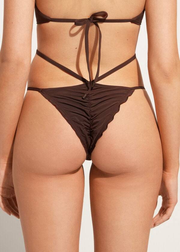 kaffeebraune calzedonia high-cut bikinihose für damen im brasilianischen islamorada-stil