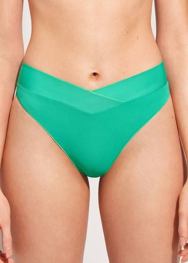grüne calzedonia high-waist v-cut bikinihose für damen aus brasilianischem und indonesischem material