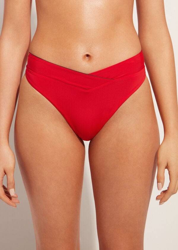 calzedonia damen-bikinihose mit hohem bund und v-ausschnitt brasilianischesindonesisches design rot