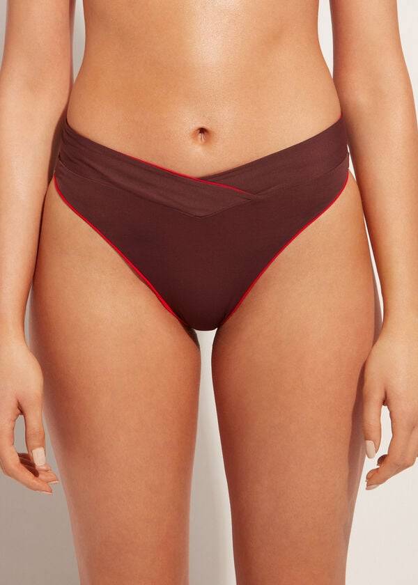 calzedonia damen-bikinihose mit hohem bund und v-ausschnitt brasilianischesindonesisches design rot