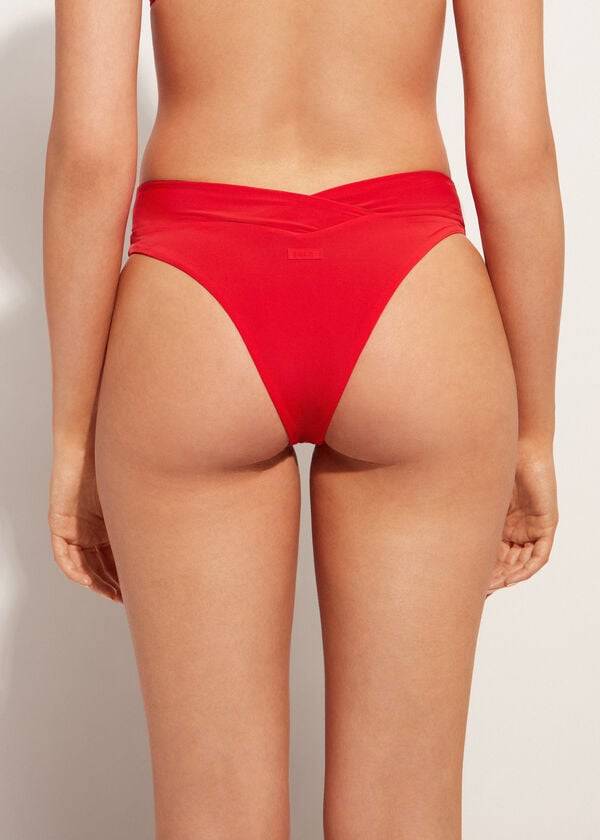 calzedonia damen-bikinihose mit hohem bund und v-ausschnitt brasilianischesindonesisches design rot