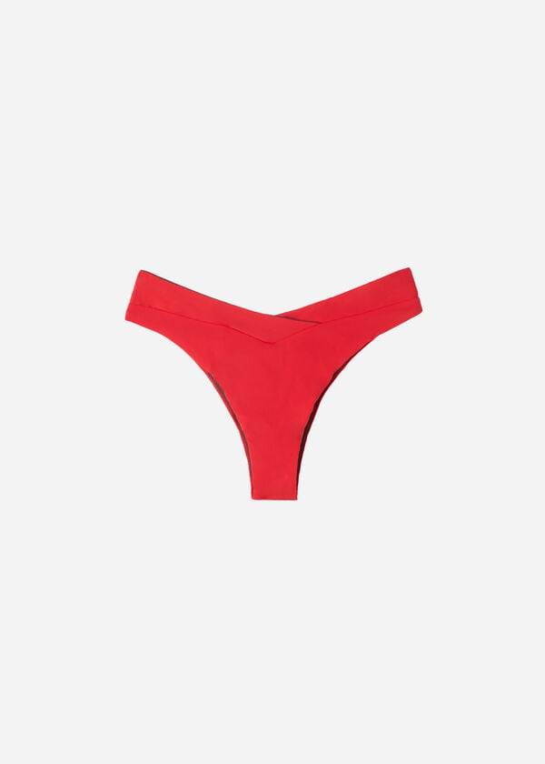 calzedonia damen-bikinihose mit hohem bund und v-ausschnitt brasilianischesindonesisches design rot