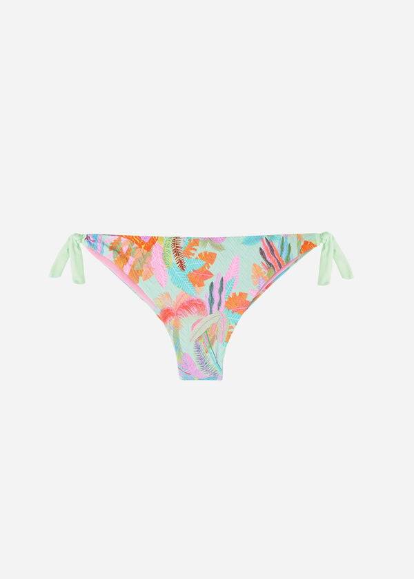 calzedonia bikinihose mit seitlichen bändern brasilianischem blattwerkmuster tahiti-design grün