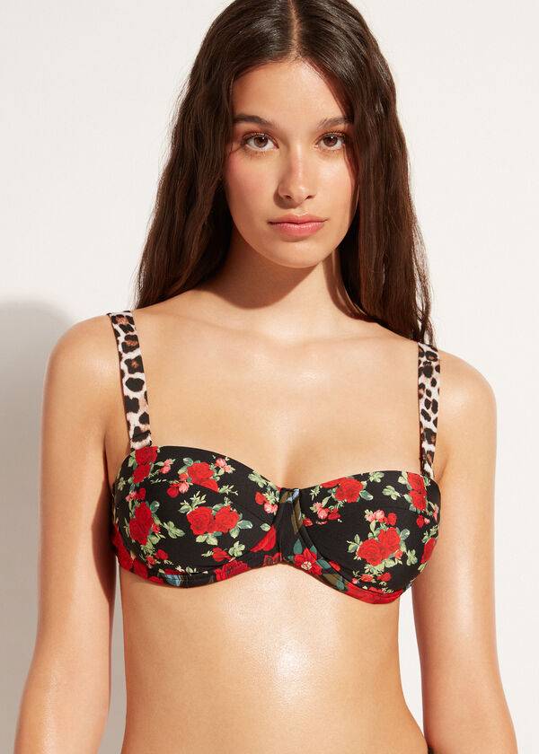 pinkschwarze calzedonia bandeau-bikini-oberteile nizza für damen leicht gepolstert